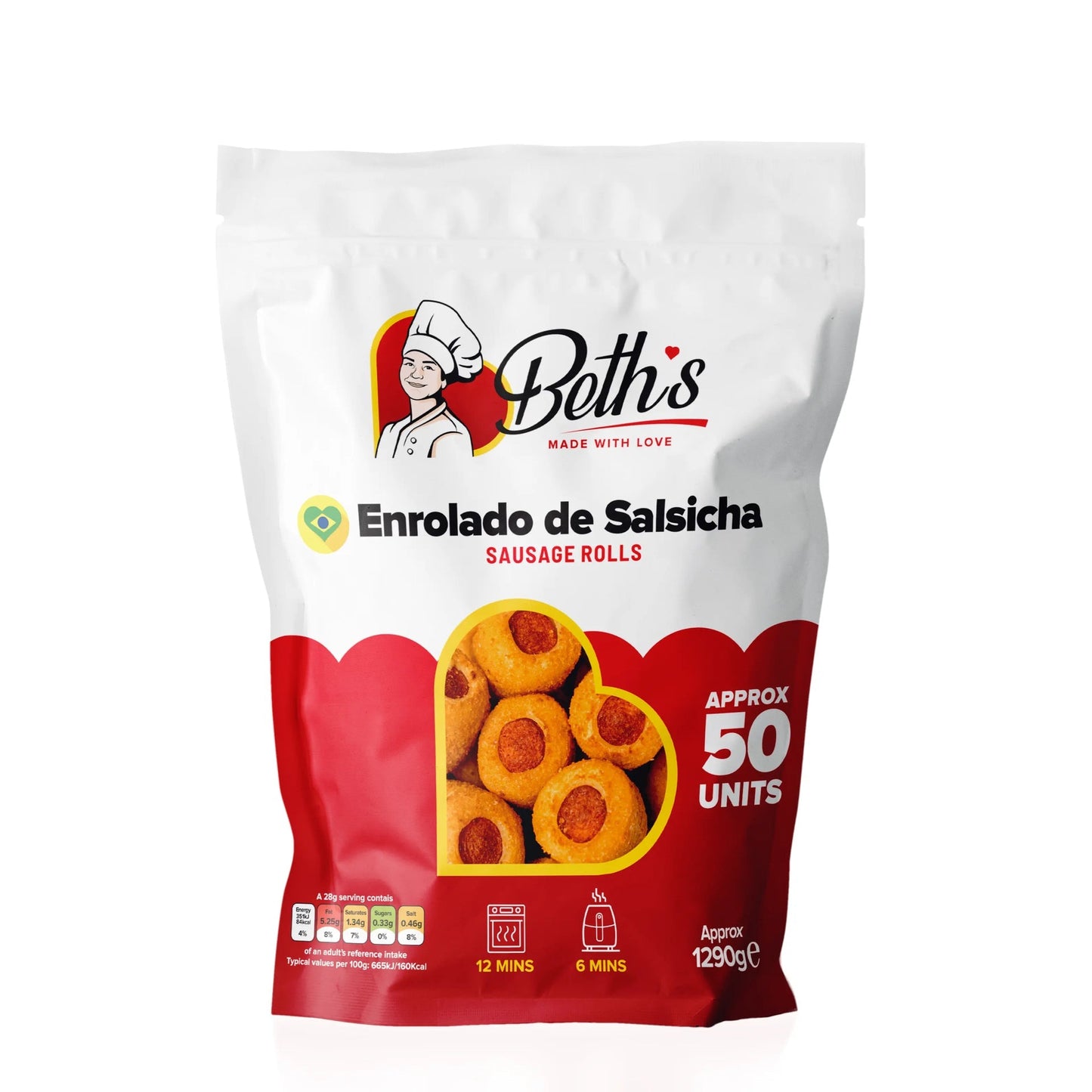 Enrolado de Salsicha Congelado BETH'S - Pacote com 50 Unidades 