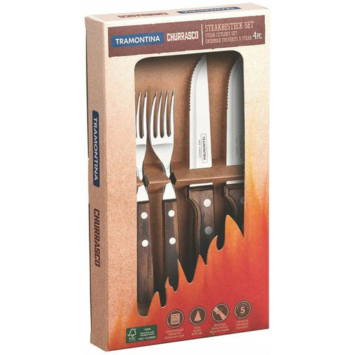 Kit Garfo e Faca para Steak/Churrasco Tramontina 4 peças BrasilinBox