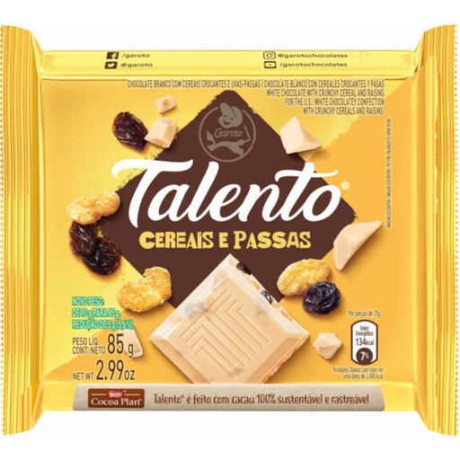 Chocolate Branco com Cereais e Passas TALENTO 85g 